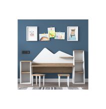Mesa de Escritorio Infantil para Niños, Color Nogal y Blanco, 180x45x93.5 cm