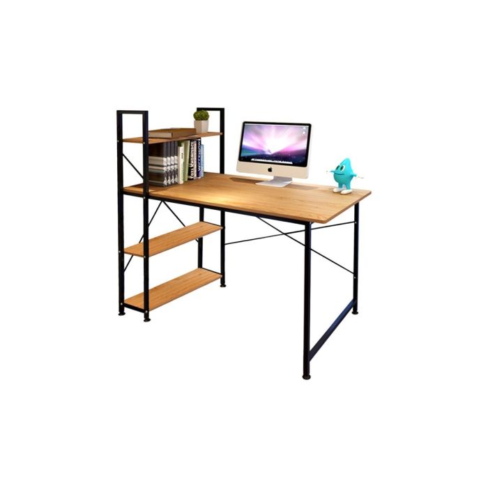 Escritorio  con Estantes - Melamina Avena Oscuro y Negro - 120x64x120 cm - Mesa de Trabajo Multifuncional para Oficina y Hogar