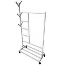 Perchero colgador multiusos con ruedas,  portatil, madera maciza color blanco
