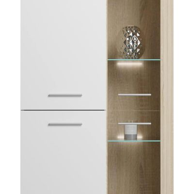 Mueble de Salón Moderno con Leds, Acabado en Cambria - Blanco, Medidas: 260 cm (An) x 191 cm (Al) 47,5 cm (Fo) Meyvaser