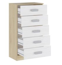 Meyvaser -Sinfonier 5 Cajones, Cómoda, Acabado en Roble y Blanco, Medidas: 60 cm (An) x 108,5 cm (Al) x 38 cm de (Fon)