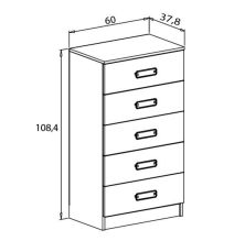 Sinfonier 5 Cajones, Cómoda, Acabado en Cambrian y Grafito, Medidas: 60 cm (An) x 108,5 cm (Al) x 38 cm de (Fon) - Meyvaser