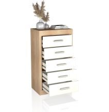 Sinfonier 5 Cajones, Cómoda, Acabado en Cambria y blanco/ 60 cm (Largo) x 106,5 cm (Alto) x 39,6 cm de (Fondo)