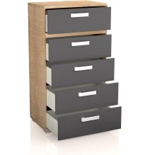 Sinfonier 5 Cajones, Cómoda, Color Cambria y Grafito, Medidas: 60 cm (Largo) x 109,4 cm (Alto) x 39,6 cm de (Fondo) – Meyvaser