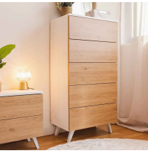 Meyvaser - Sinfonier con 5 Cajones y con Patas, Comoda Cajonera, Color Roble y blanco, 60cm (Anc) x 118,5cm (Al) x 37,8cm (Fon)