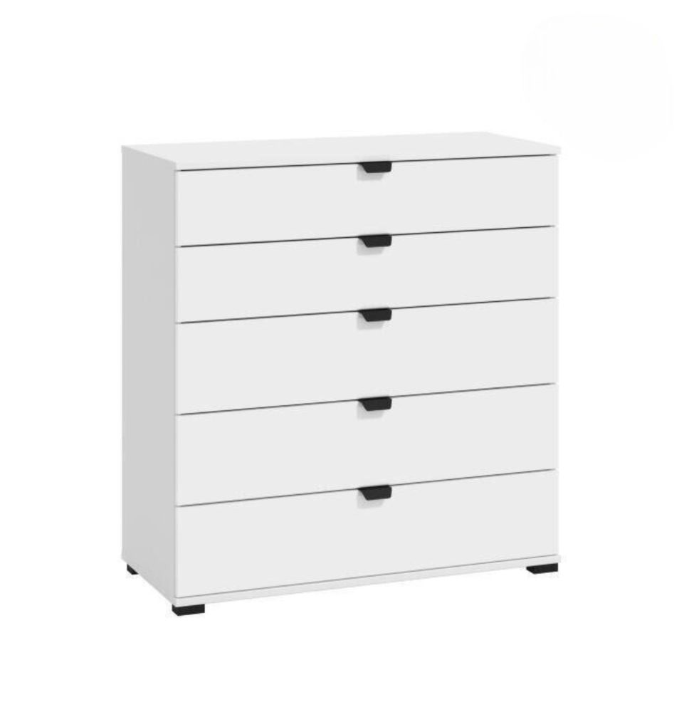 Cómoda de 5 Cajones para Dormitorio en Blanco, Gran Espacio Almacenamiento, Estilo Moderno, 90x40x95 cm