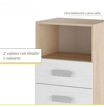 Mesita de noche - Dormitorio o Mesa Auxiliar Salón, Natural y Blanco Veteado, 47.5 x 73 x 39.6 cm