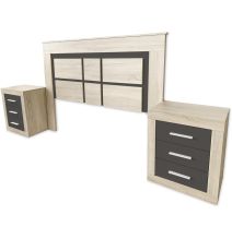 BricoExpo - Pack Cabecero de 160 x 120 cm + 2 Mesitas de Noche | Color Cambria y Grafito (para Cama de 135-140 o 160)