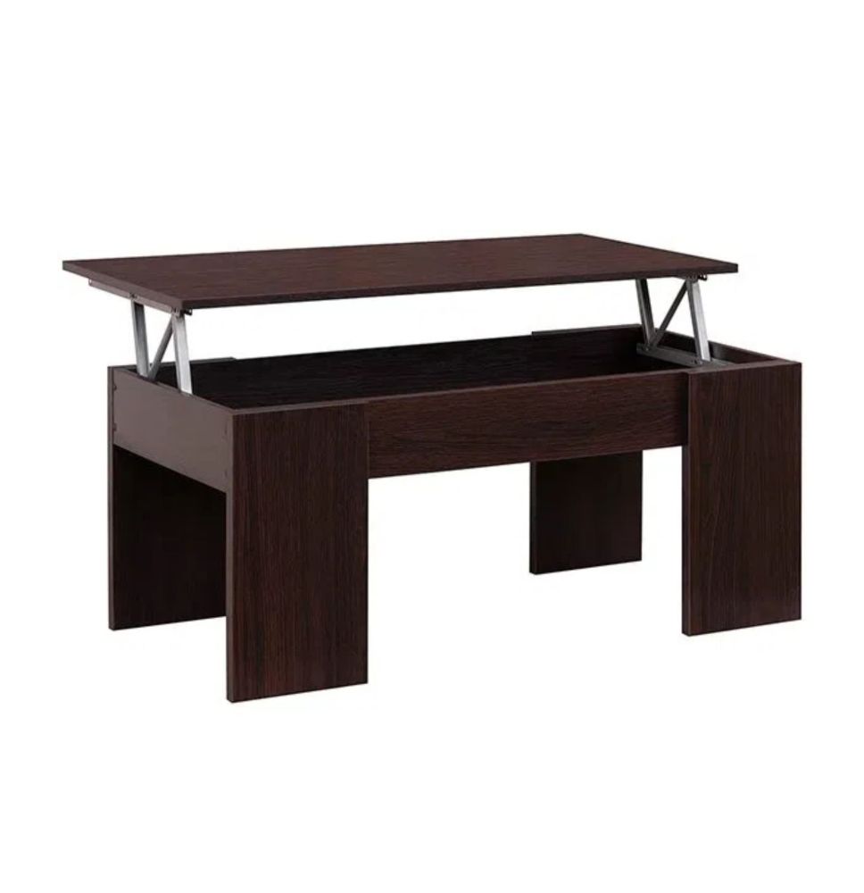 Mesa de Centro Elevable, Mesita de Salón o Comedor, Acabado en Color Wengue, Medidas: 90 cm (An) x 50 cm (Fon) x 46-57 cm (Al)