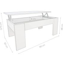 Mesa de Centro Elevable, Para Salón o Comedor,Acabado en Color Cambria, Medidas: 90 cm (An) x 50 cm (Fon) x 46-57 cm (Al)