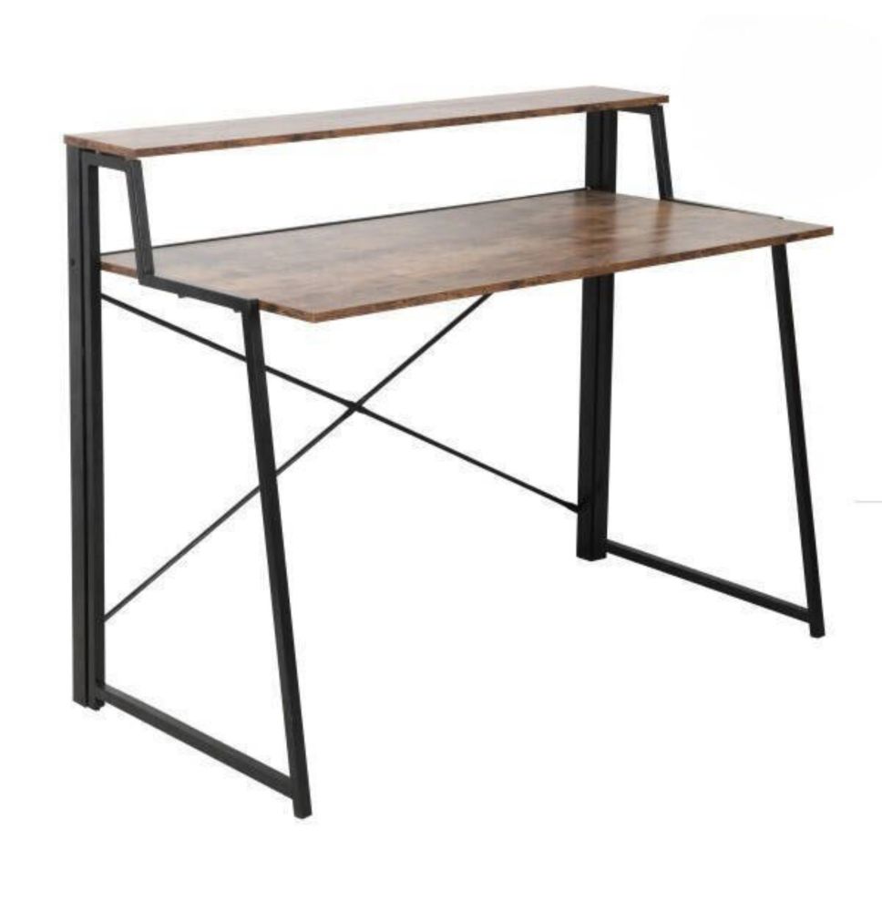 Escritorio Plegable de Doble Altura – Nogal con Estructura Metálica Negra, 120x62x75 cm