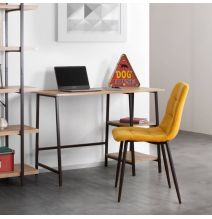 Mesa Escritorio Industrial con Estante y 2 Baldas – MDF Negro, Estructura Metálica y Roble, 110x50x75 cm