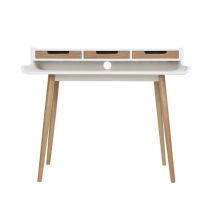 Mesa de Estudio - Escritorio con Encimera MDF Lacado en Blanco Mate y Patas de Pino Macizo – 120x60x90 cm