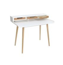 Mesa de Estudio - Escritorio con Encimera MDF Lacado en Blanco Mate y Patas de Pino Macizo – 120x60x90 cm