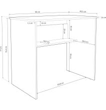 Mesa de Escritorio, Acabada en Blanco, Mesa para Pc con balda interior, Medidas: 90 cm (Ancho) x 49,5 cm (Fondo) x 77 cm (Alto)