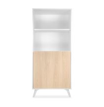 Mueble Bar para Salón o Comedor, Aparador de Cocina, Color Blanco-Roble, Medidas: 60 cm (An) x 135 cm (Al) x 40 cm (Fon)