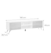 Mueble de TV de Diseño Nórdico + 2 Estantes, 2 Estantes y 2 Puertas,Cambrian-Blanco, 49cm(Al) x 180cm (Anc) x 40cm (Fon)