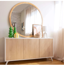 Meyvaser Aparador, Buffet, Salón Comedor 3 Puertas, Armario Auxiliar Color Blanco y Roble, Medidas: 138 cm x 70 x 39,5