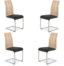 Pack 4 sillas de Comedor, Acabado en símil Piel Color Negro y Madera, Medidas: 44 cm (An) x 57 cm (Lar) x 97 cm (Al)