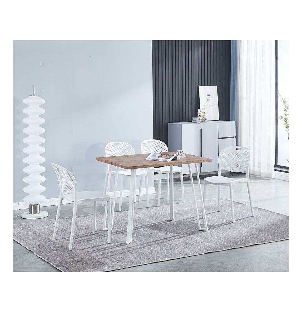 Conjunto Mesa y Sillas Comedor/Cocina: Mesa madera y Patas Metálicas Blancas (76x100x70 Cm) + 5 Sillas (80x40x55 Cm )