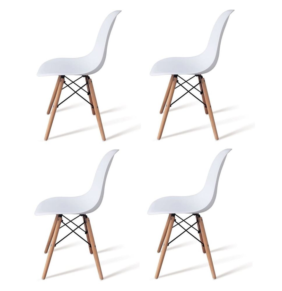 Pack 4 Sillas de Comedor, Sillas Cocinas, Acabado en Blanco y Madera, Medidas: 45 cm (Ancho) x 53 cm (Largo) x 83 cm (Alto)