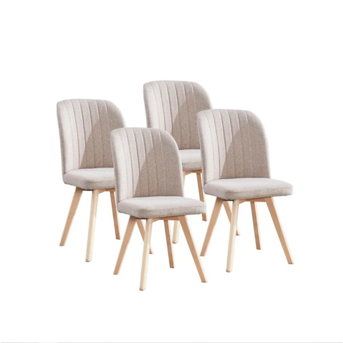 Pack 4 Sillas de Comedor Tapizada, Sillas de Salón Beig y Patas Color Haya, Medidas: Ancho: 46 cm x Fondo: 55 cm x Alto: 92 cm