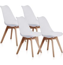 Pack de 4 Sillas para Comedor, Cocina o Salón – Simil Piel Blanca y Madera, Medidas: 48 cm x 45 cm x 84 cm.