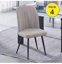 Pack de 4 Sillas Modernas para Comedor– Tapizado en Color Beig con Patas Metálicas Negras, Medidas: 46 cm x 55 cm x 92 cm
