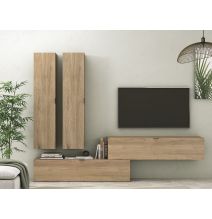 Meyvaser Mueble de salón y TV Conjunto muebles de salón apilable 235 Cm Ancho Color Madera y Blanco