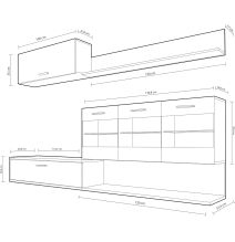 Mueble de Salón con Leds, Acabado en Andersen Pino - Gris, Medidas: 250 cm (Anc) x 115 cm (Al) 40 cm (Fon)