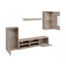 Mueble de Salón Moderno con Leds, Acabado en Cambria, Medidas: 229 cm (Ancho) x 200 cm (Alto) 38 cm (Fondo)