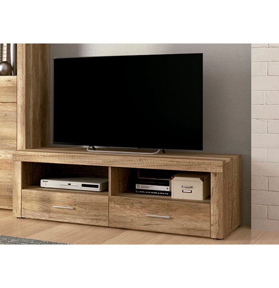 Mueble TV, Mesa de televisión 2 Puertas y 2 Estantes, Acabado en Cañon, Patas de Madera,135 cm Lar x 45 cm Al x 41,4 cm Fon