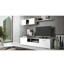 Meyvaser Mueble de salón y TV Composición para salón 200 Cm Color Blanco Gran Espacio Almacenamiento