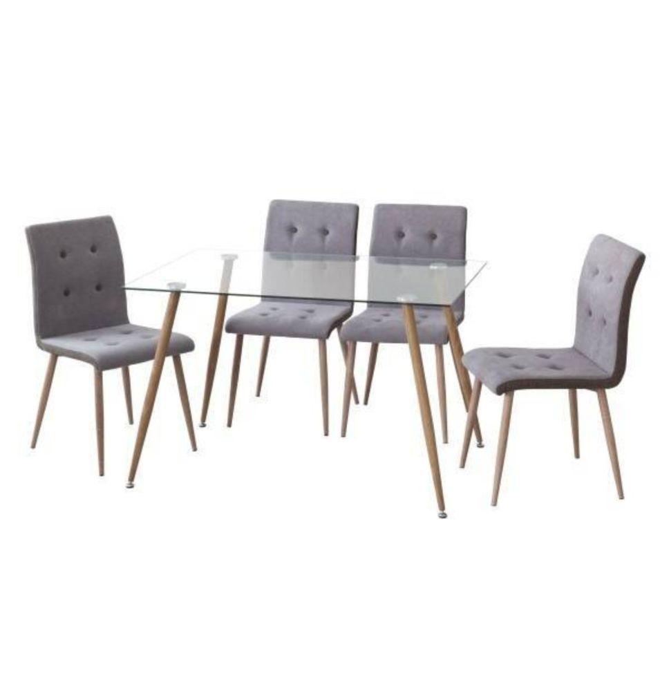 Mesa de Comedor Fija - Cristal Templado y Patas Metálicas con Acabado Madera | 120x80X76 cm