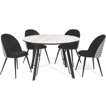 Mesa de Comedor Fija Redonda | Imitación Mármol con Pata Metálica | Diámetro 120 cm x Alto 75 cm