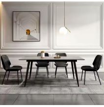 Mesa de Comedor Extensible Moderna – Acabado en Color Cemento y Patas Negro Mate | Ajustable de 140/180x 80x 75 cm