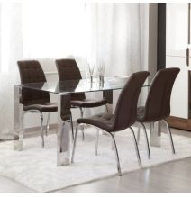 Mesa de Comedor con Tapa de Cristal Templado | Patas Metálicas | Dimensiones: 140 x 90 x 76 cm (Largo x Ancho x Alto)