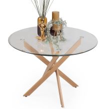 Mesa Redonda con Tapa de Cristal y Estructura Metálica Acabado Madera | Medidas: 110 x 73 cm