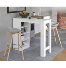 Mesa de Cocina Alta | Acabado en Melamina Blanco | Medidas: 120 cm Ancho x 50 cm Fondo x 105 cm Alto