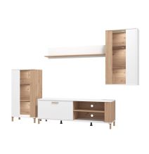 Composición de Salón en Roble Artisan y Blanco con Tiradores y Patas en Color Roble- Medidas 263x40x170 cm