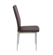 6 Sillas de Comedor con Relleno de Espuma, Tapizado en Símil Piel Chocolate y Patas Metálicas Cromadas - Medidas 44x91,5x47 cm