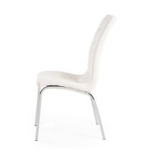 Juego de 4 Sillas Tapizadas en Símil Piel Blanco con Patas Cromadas, Asiento y Respaldo Ergonómicos- Medidas 43x63x97 cm