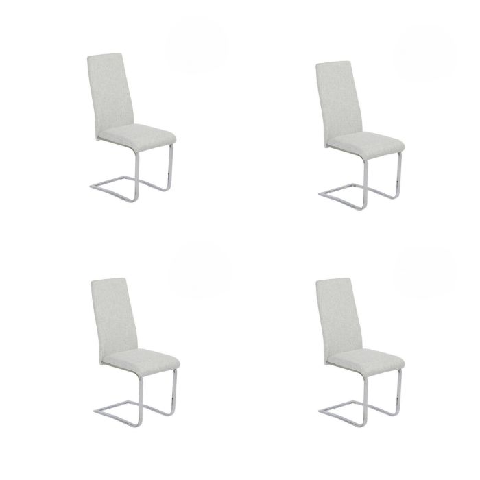 Pack de 4 Sillas Tapizadas en Símil Piel Gris Claro con Pata de Tubo Ovalado en Acabado Cromo, Medidas 46x54x110 cm