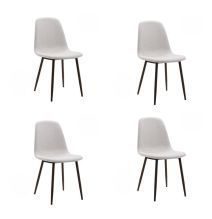 Pack de 4 Sillas con Estructura Tapizada en Tela Beige Claro, Patas Metálicas con Acabado Negro, Medidas 44x53x86 cm