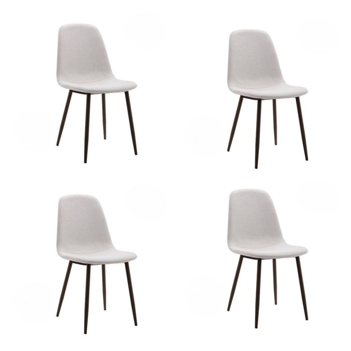 Pack de 4 Sillas con Estructura Tapizada en Tela Beige Claro, Patas Metálicas con Acabado Negro, Medidas 44x53x86 cm