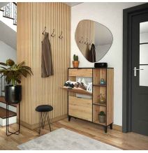 Mueble Zapatero de Entrada – 2 Puertas y 1 Cajón | Color Roble/Pizarra | 110 x 90 x 24,5 cm