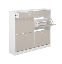 Mueble Zapatero con 4 Puertas y 2 Cajones | Acabado Blanco/Textil | 116,8 x 104,3 x 27 cm