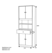 Armario Multiusos Tipo Buffet con 4 Puertas – Acabado Blanco y Roble – 180 x 67 x 29 cm (alto x ancho x fondo)