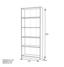 Estantería Alta Salón, Librería, Color Roble, Medidas: 180 cm (Alto) x 75 cm (Ancho) x 25 cm (Fondo)