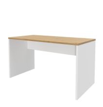 Mesa de Escritorio 138 Cm de ancho con patas de Madera Blanca y tapa Color Roble 67x75x138 Cm